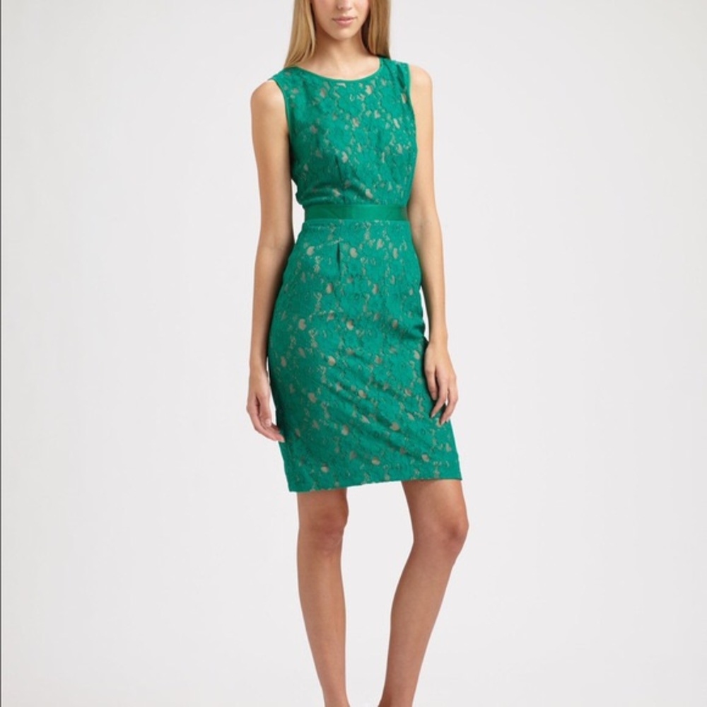 BCBGMaxazria Alice Lace Sheath Dress (in Green)